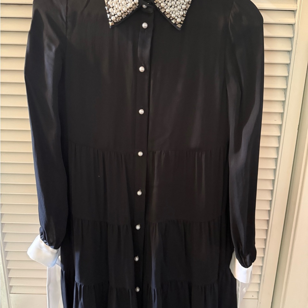 Alice + Olivia Black Mini Dress with Pearl Details